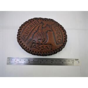 Vintage Handmade Leather Airdrie Rodeo Association Buckle